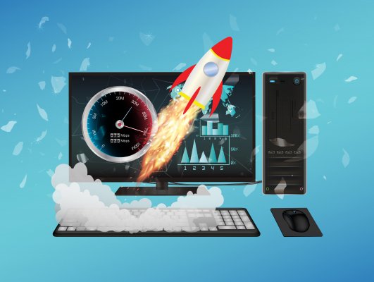 Rocket ship on laptop